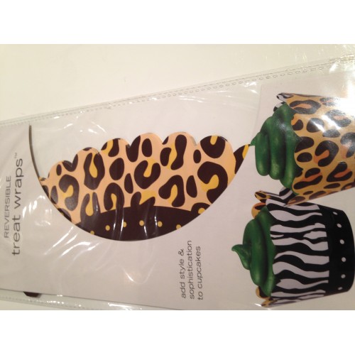 Cupcake Wrappers Reversible Brown Leopard & Black & White Zebra Set of 12